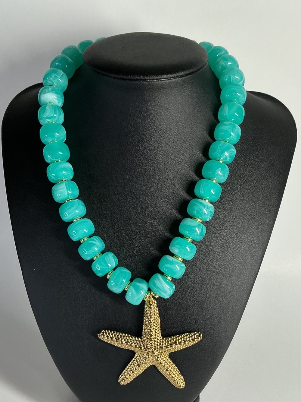 Turquoise Bead Necklace with Gold Starfish Pendant